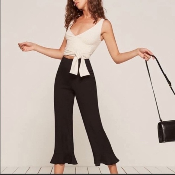 Reformation High-Rise Cropped Ruffle Hem Trouser Pants - Picture 1 of 13